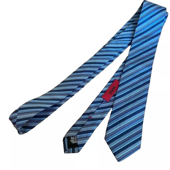 BOSS Hugo Boss - Blue Stripes Tie 100% Silk - Picture 1 of 7